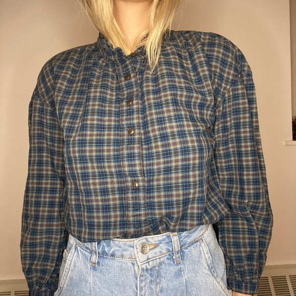 Madewell Plaid Ruffle Neck Popover Top - Picture 3 of 5